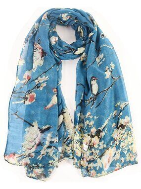 Women's  Blue Multi Cover Hijab Cotton Voile Wrap for Spring Fall Scarf Shawl